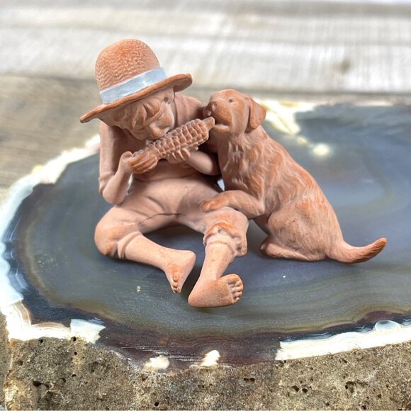 John Imhoff USA Terracotta Homestead Life Boy & Dog Figurine Signed Pottery VTG - Picture 12 of 12